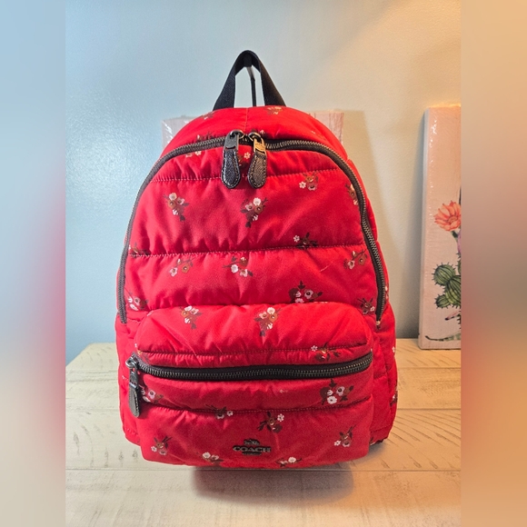 Coach Red Floral Backpack - Picture 1 of 16